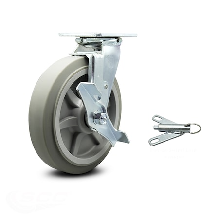 Service Caster 8 Inch Thermoplastic Rubber Caster with Roller Bearing and Brake/Swivel Lock SCC SCC-30CS820-TPRRF-TLB-BSL